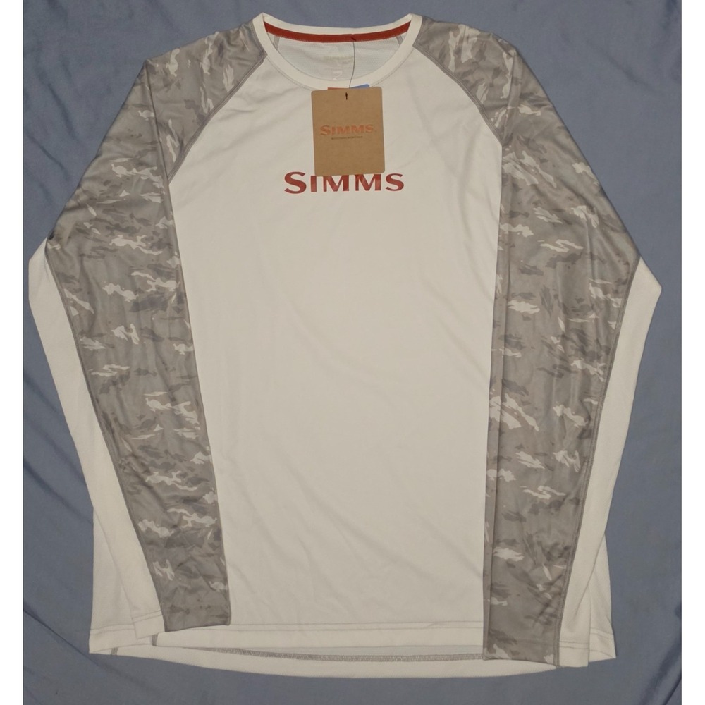 Simms Challenger Solar Crew Men's XL White/Ghost Camo Sterling UPF NWT